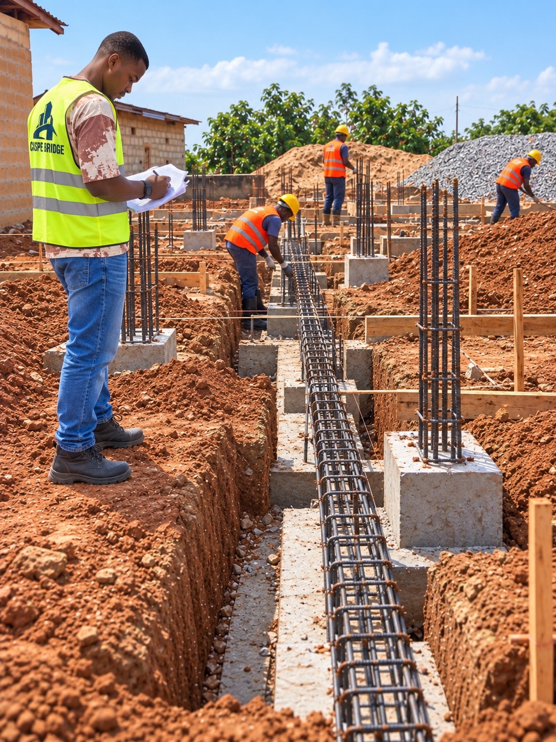 CASPE BRIDGE team working on building foundation construction